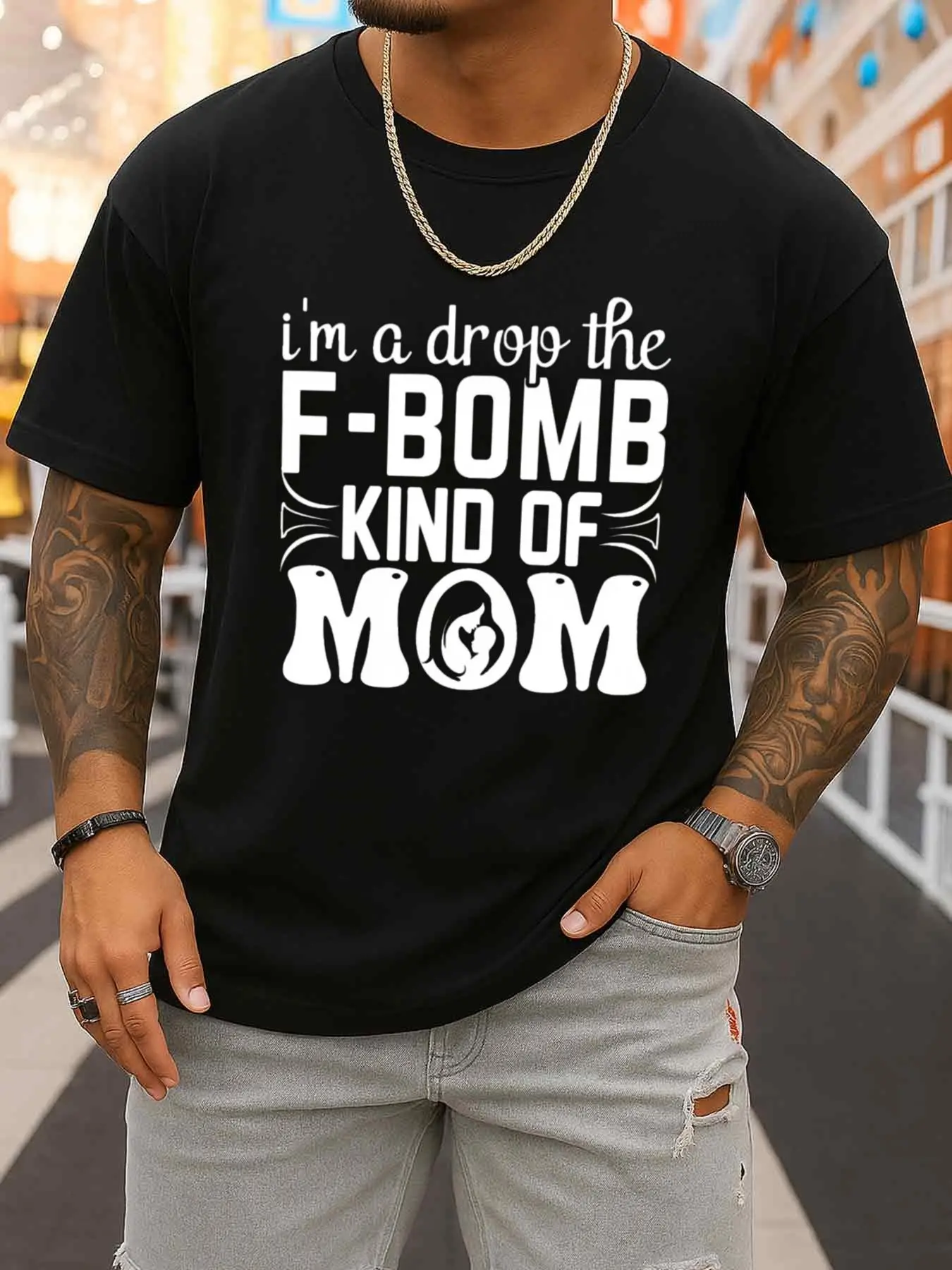 Fun Black T-Shirt with Messages from Moms, Perfect for Spring and Autumn. Fashionable Printed T-Shirts Are Ideal for Everyday Wear, Office Settings, Dates, and Outings. Comfortable and Loose-Fitting, Very Suitable as a Holiday Gift.