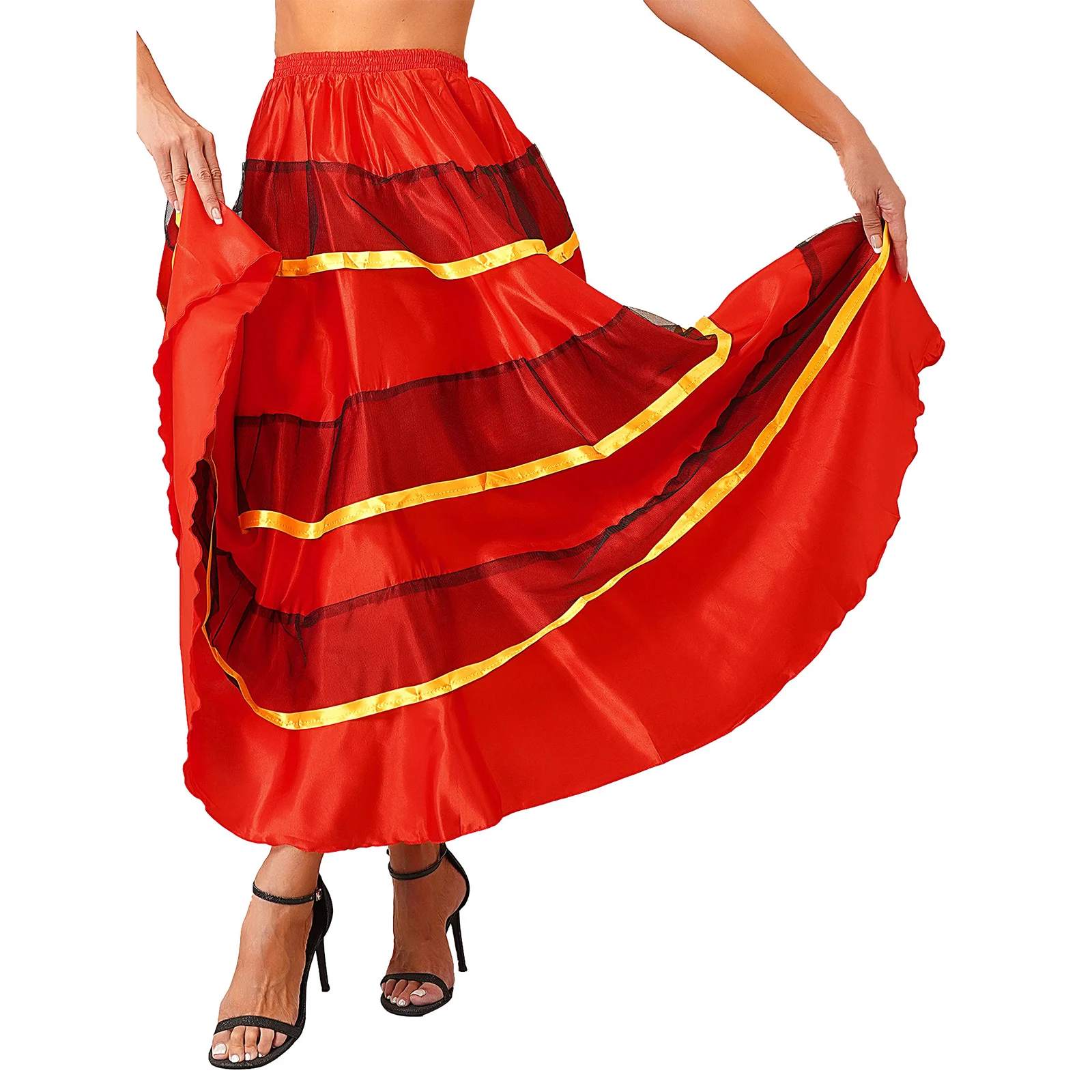 Jupe de danse Flamenco pour femmes, ourlet à plusieurs niveaux espagnol, jupes de danse de salle de bal, Tango, Costume de spectacle sur scène de carnaval