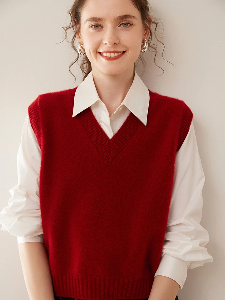Women's 100% pure Cashmere V-neck Vest Spring Autumn Winter