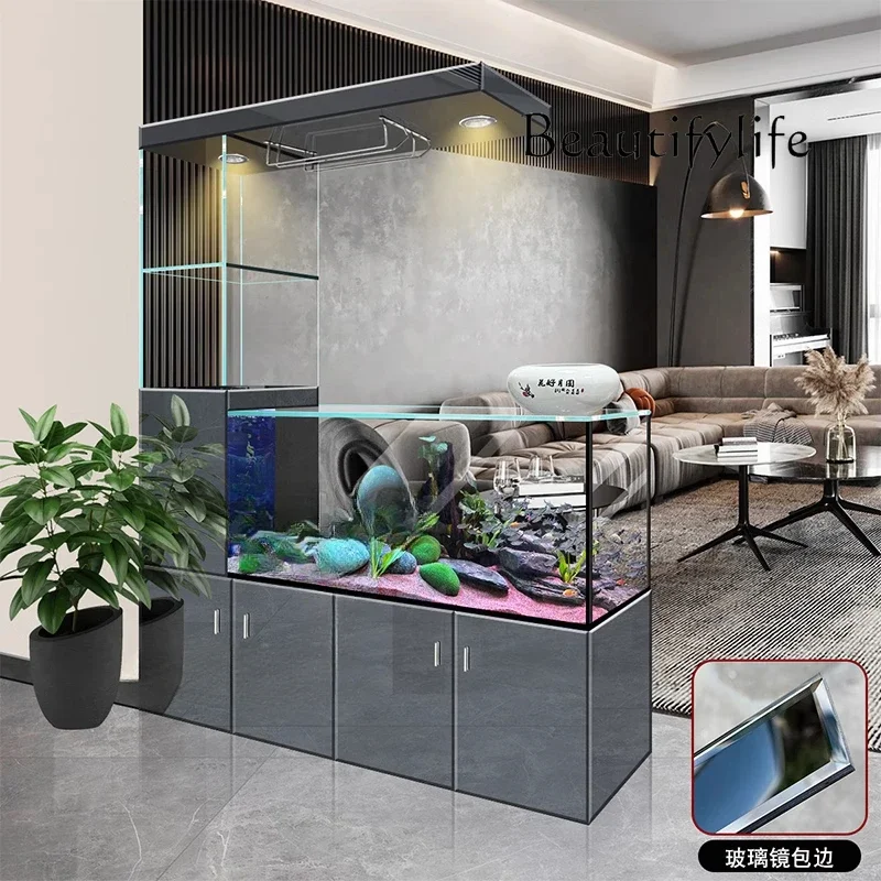 Xx Water-free Wine Cabinet Fish Tank Living Room Ultra-white Glass Screen Entrance Partition Large Aquarium