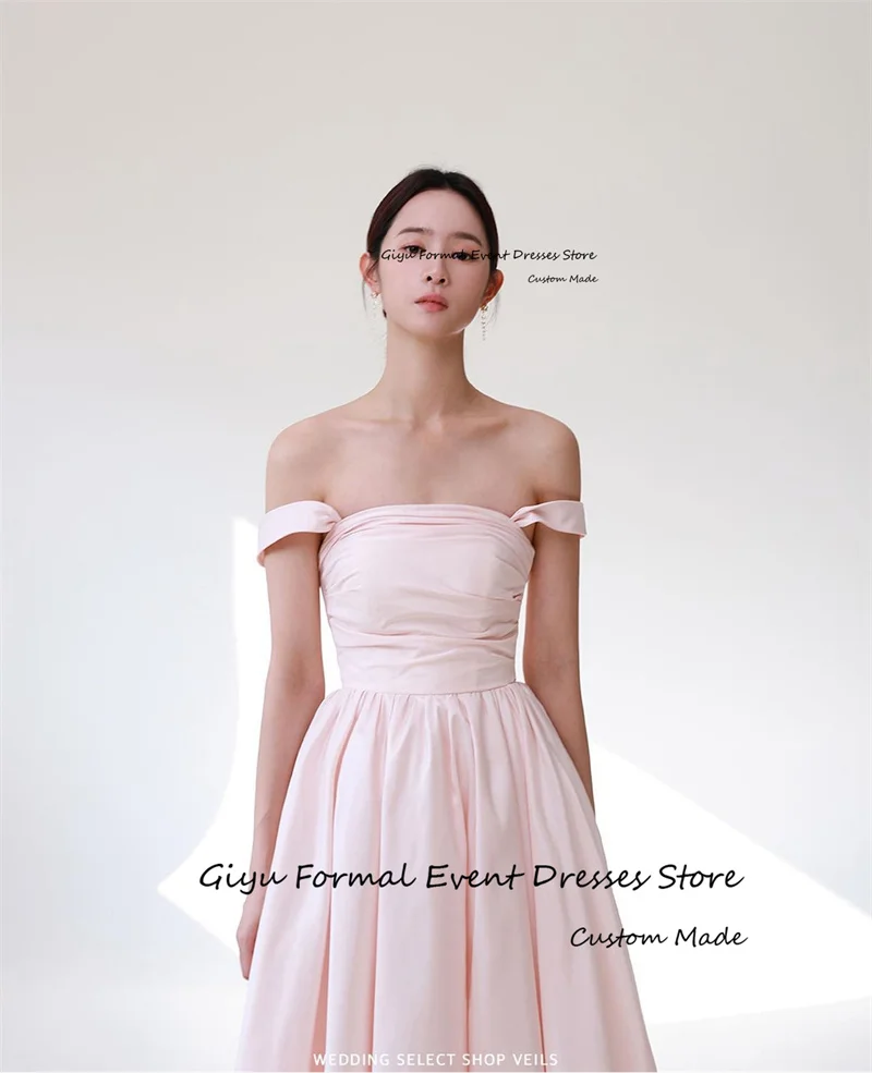 Giyu einfach erröten rosa Taft Abendkleider Korea Hochzeit Fotoshooting träger los boden langes Kleid Korsett zurück angepasst