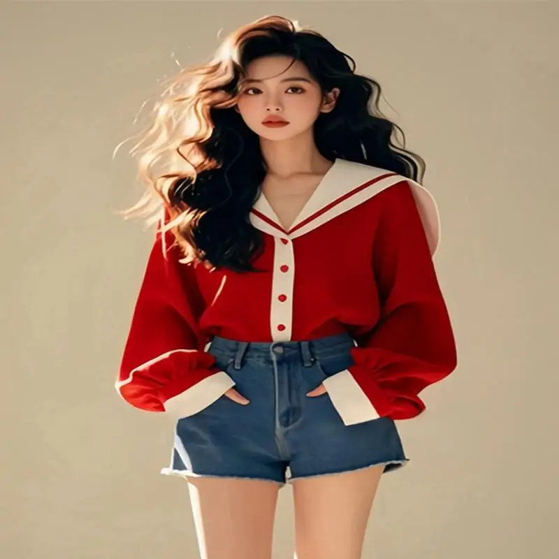 

Весенне-осенняя кавайная модная рубашка для отдыха с длинными рукавами, внутренняя одежда, женская одежда, топы, студенческий короткий стиль с героями мультфильмов, новый стиль