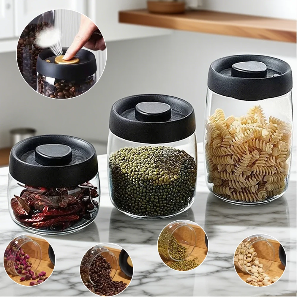 

1PC Waterproof Vacuum Sealed Jar Transparent Glass Coffee Beans Storage Tank Household Moisture-proof Container Frascos Pequeños