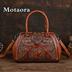 MOTAORA New Vintage Embossed Handmade Handbag For Women Versatile PU Leather Shoulder Bag Large Capacity Crossbody Bags Female