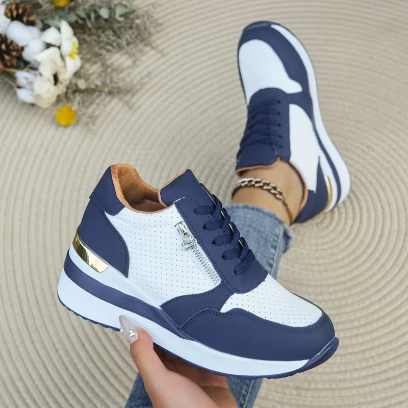 Women Sneakers Thick Sole Built-in Heel Lift Design Black White Casual Shoes Breathable Comfort Daily Wear Urban Style Footwear view 4