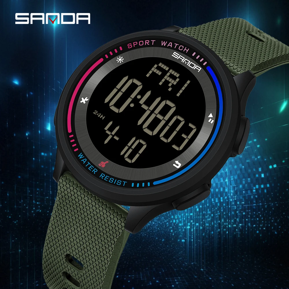 SANDA 6158 relojes de pulsera deportivos impermeables a la moda, cronómetro para niños, movimiento Digital, reloj para estudiantes adolescentes