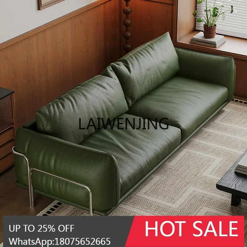 medieval cowhide straight row sofa high foot minimalist retro down sofa