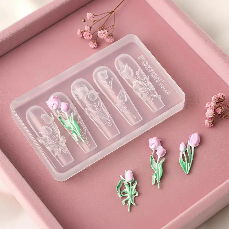 1 Stück hochtransparente 3D-Nagelkunst-Schnitzform mit Box, Schmetterlings-, Tulpen- und Lilienblumen-Vorlage für Nageldekoration – Detail 12