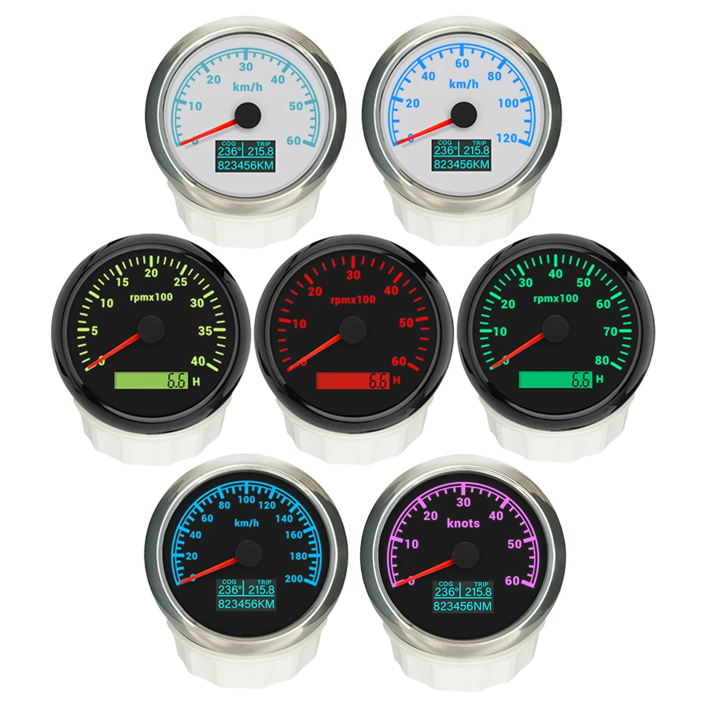 

ELING 85mm Boat 0-30knots 60km/h 120KMH GPS Speedometer + 0-4000RPM 0-8000RPM Tachometer with 7 Colors Backlight for Yacht Car