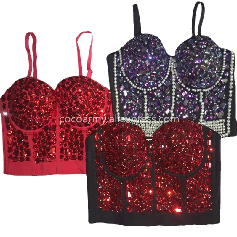 

Sexy Rhinestone Corset Top for Women – Sequin Bustier Crop Clubwear