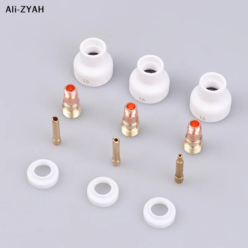 【Zy】4Pcs TIG Welding 1.6/2.4/3.2mm White Ceramic Nozzle Alumina Cup Kit Torches WP17 18 26 Stubby Collets Body Gas Lens Set