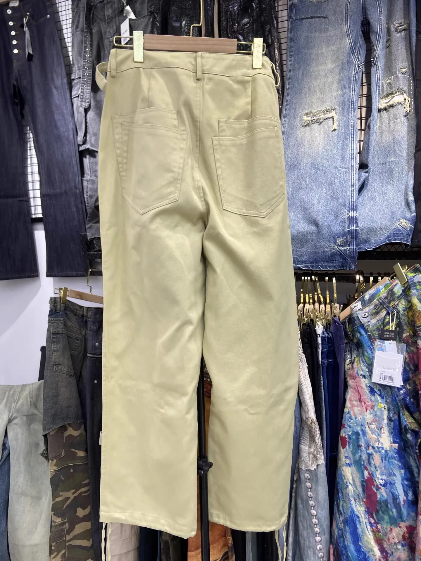 MIJKO سروال مشمش صورة ظلية تصميم جيوب مزدوجة # 8530