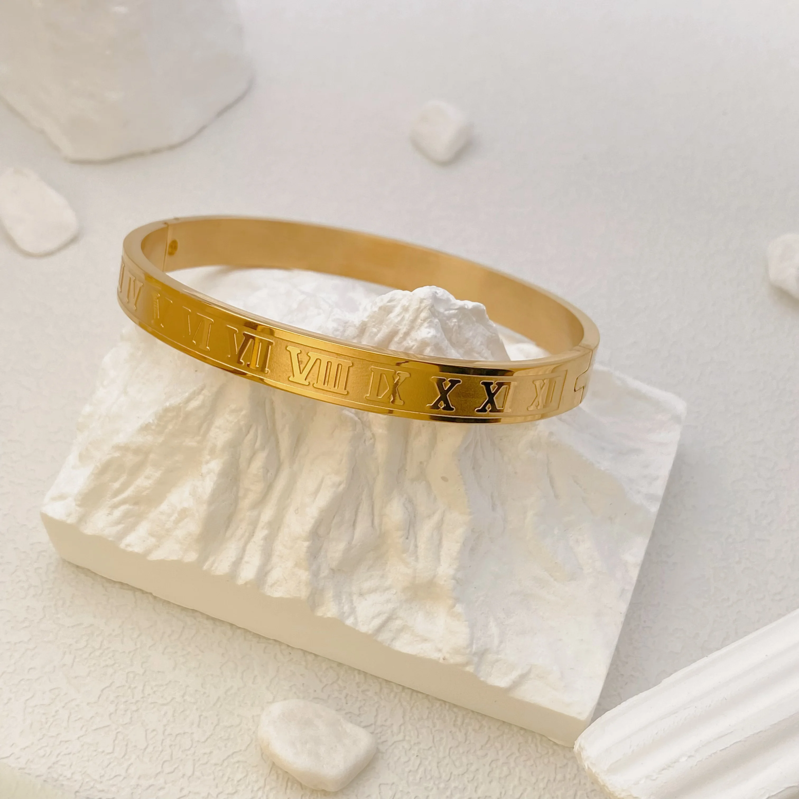 316L Stainless Steel Rome Hip-hop Punk Bangle Bracelet For Women Lover Wedding Jewelry Gift