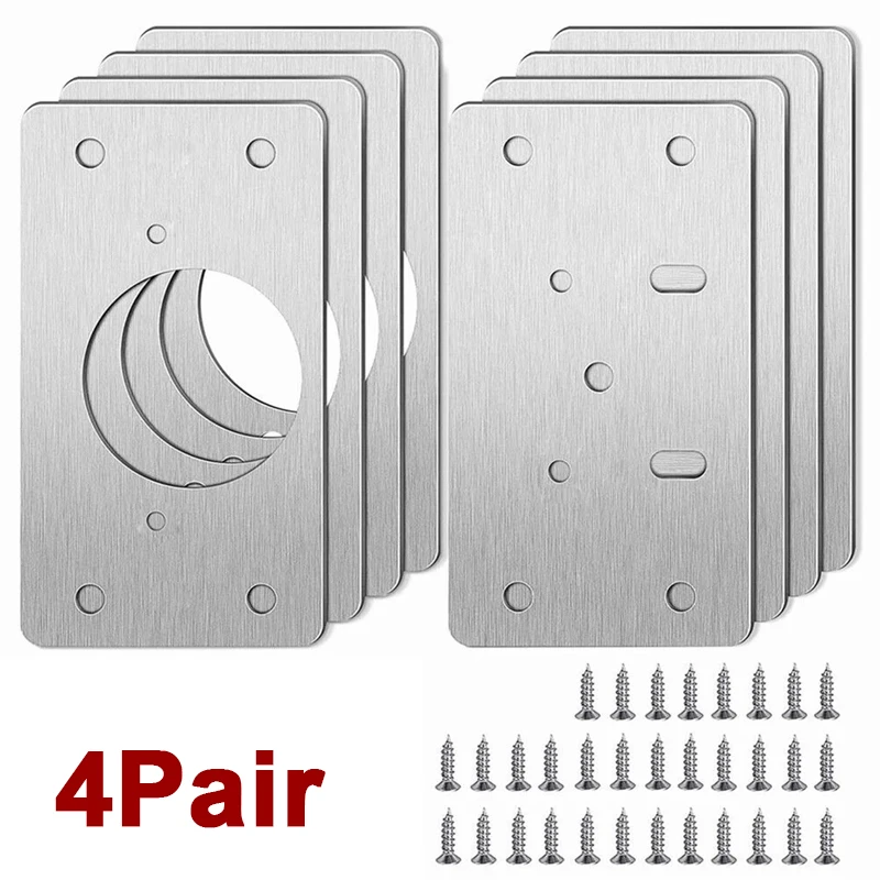 4Pair Hinge Repair Plate Cabinet Furniture Drawer Table Repair Mount Tool Hardware Stainless Steel Hinge Fixing Plate