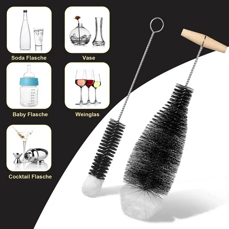 Soda Bottle Cleaning Brush Wine Bottle Cleaning Brush Long Wooden Handle Pig Hair Bubble Bottle Bristle Brush Cleaning Supplies