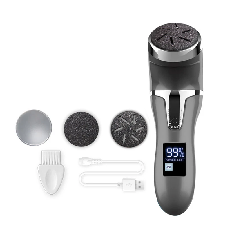 Rechargeable Electric Foot File Callus Remover, Auto Dust Vacuuming 2 Speed Dead Skin Grinder for Heels, 3 Heads Pedicure Tools