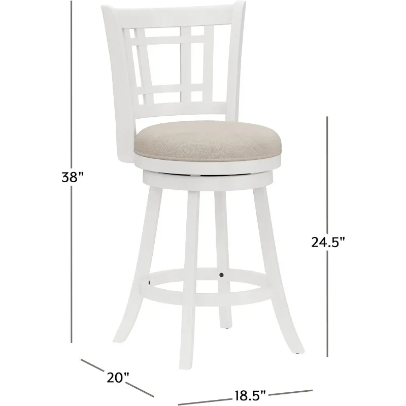 Swivel Stool with Rectangular Lattice Back, Counter Height, White