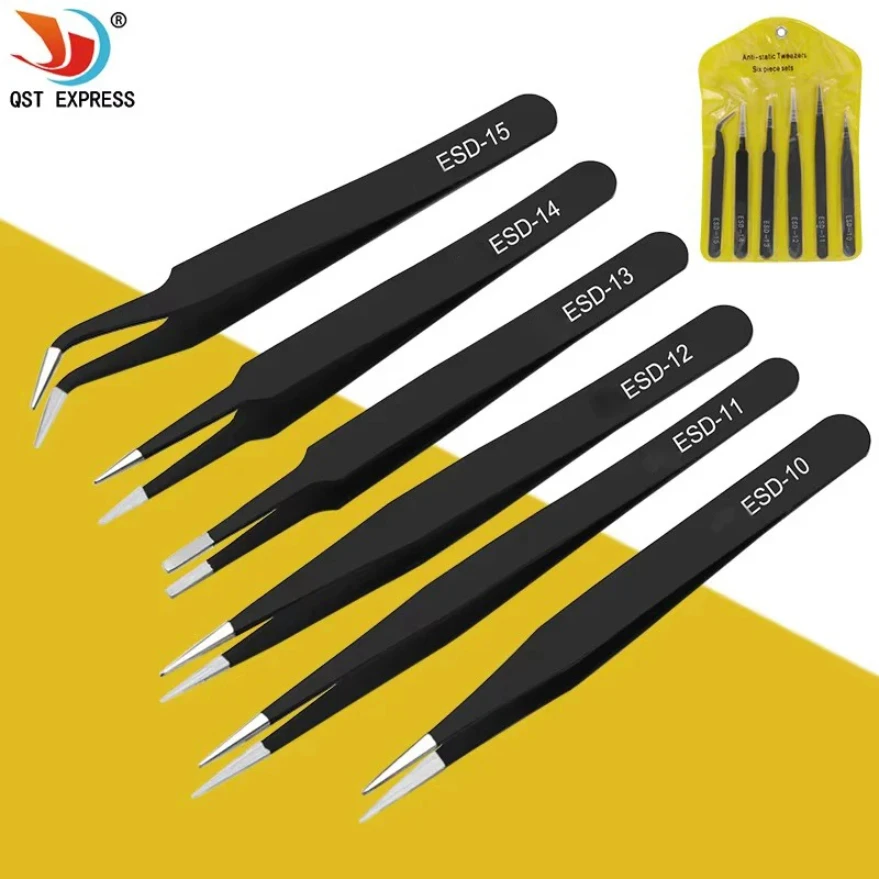 

6pcs anti-static stainless steel tweezers set repair repair tool set anti-static hand tool set for model making