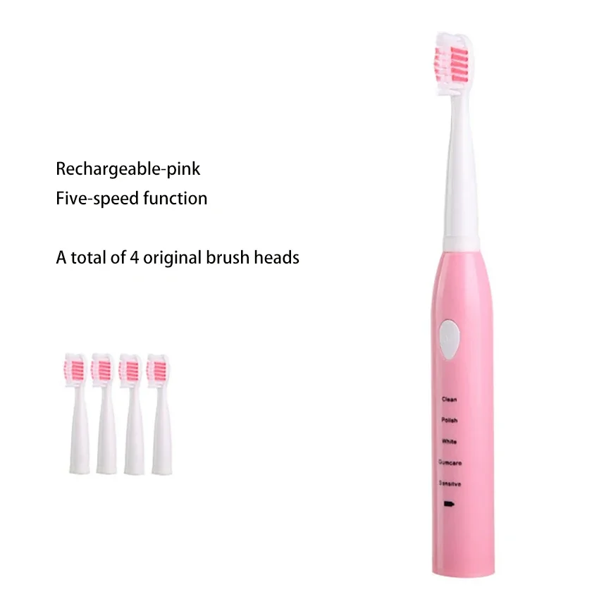 1 set Vibrant À Ultrasons Brosse À Dents brosse à Dents Électrique Étanche Avec 4 Brosse Haeds 5 Modes De Nettoyage pour Adultes, Enfants