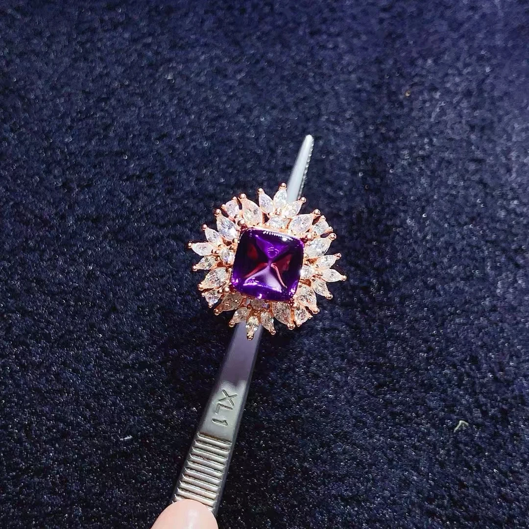 

KJJEAXCMY Natural Amethyst Ring S925 Silver Inlaid Simple Women's High-End Jewelry The crystal is clean and has beautiful color