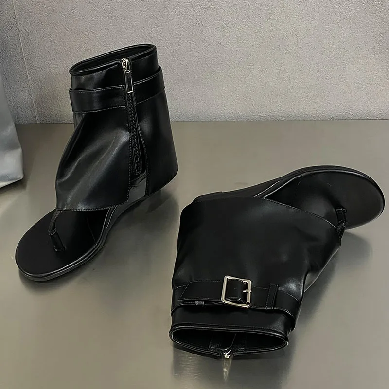 2024 nuove calzature femminili cerniere sandali da donna stivali scarpe moda zeppe con punta tonda stivaletti da donna infradito