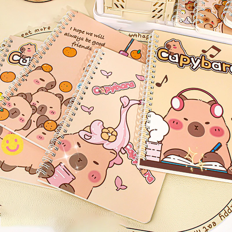 Modny, zagęszczony wodoodporny notatnik Cartoon Capybara Line Circle Cute Diary Book Exam Preparation Resource Organizer Notebook