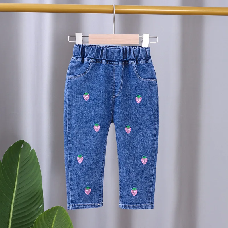 Girls\' Jeans 2024 Spring Autumn New Girls Cotton Embroidered Floral Jeans Kids Fashion All-match Casual Trousers Jeans0-5Y