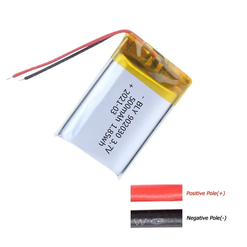 3.7V 500mAh 902030 Polymer Lithium Ion Rechargeable Battery for LED Lights,bluetooth Speakers,MP5,Selfie Stick,902030 Battery