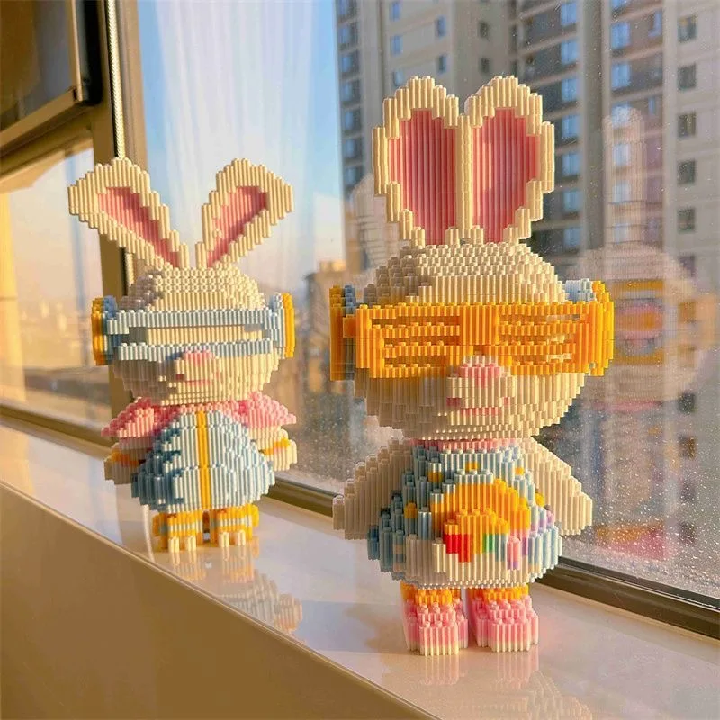 NEW 33CM DIY Mini Colorful Rabbit 3D Model with Light Building Block Assembly Toy Cute Small Particle Puzzle Ornaments Kids Gift