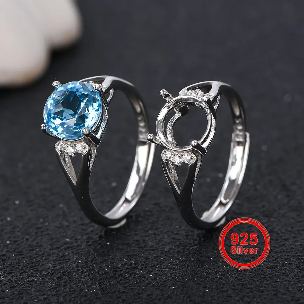 8mm okrągła podstawa pierścieniowa S925 srebrny materiał prosty damski DIY pierścionek z biżuterią