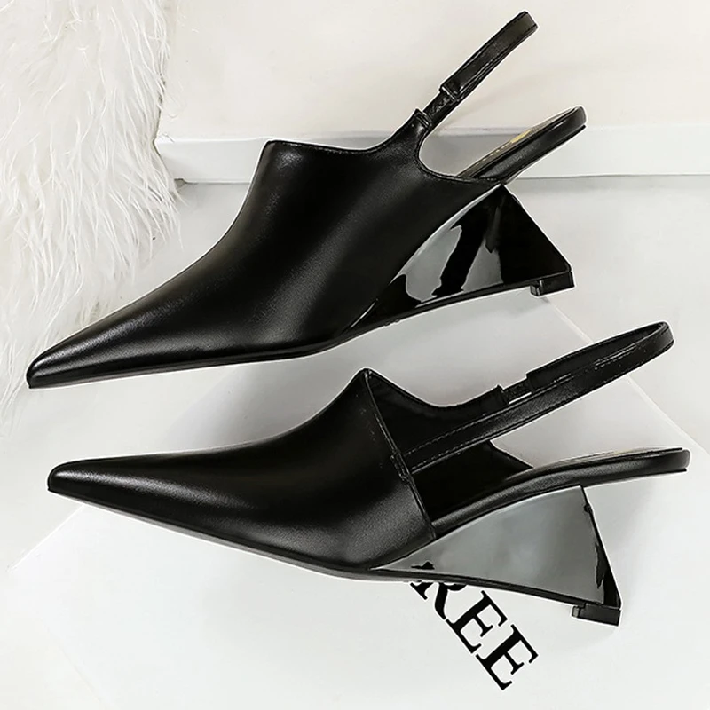 

Обувь BIGTREE Женские туфли-лодочки Новые дизайнерские туфли на танкетке Сандалии с полым ремешком сзади Женская обувь Офисная обувь на танкетке с острым носком