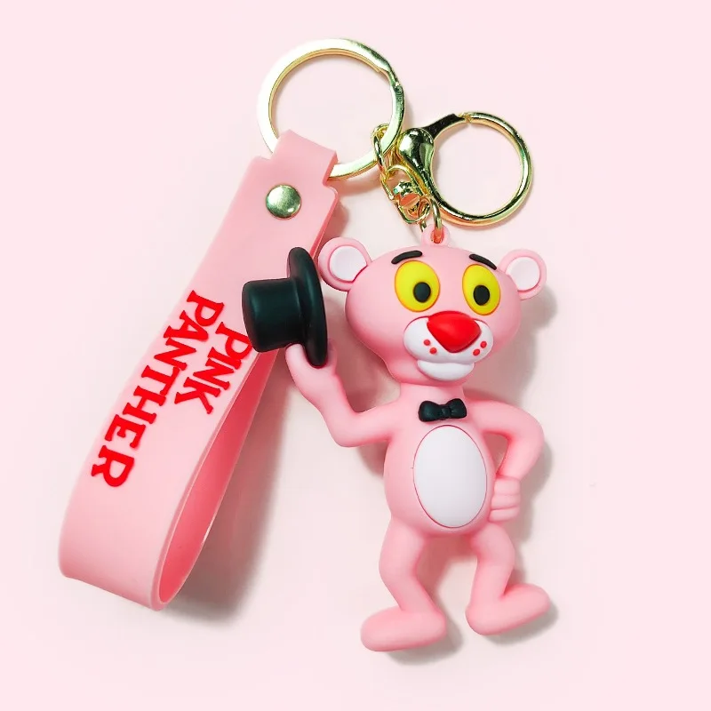 Creative Trend Anime Pink Panther Keychain Cute Sports Pink Leopard Key Chain Men And Women\'s Bag Pendant