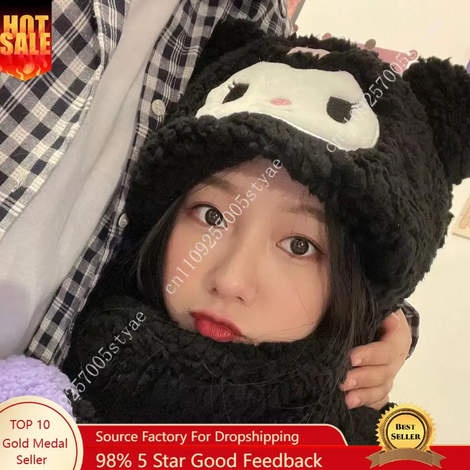 

Autumn/Winter Sanrio Little Fox Hat, Scarf, and Gloves 3-in-1 Plush Warm Neck Warmer with Big Ears