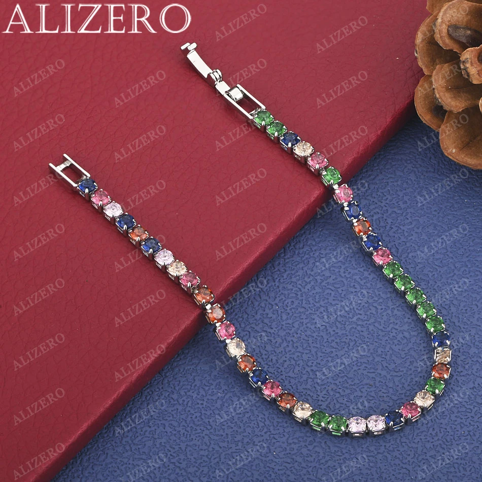 

ALIZERO New 925 Sterling Silver Multicolor Cubic Zirconia Tennis Bracelets For Women Fashion Party Wedding Jewelry Gifts