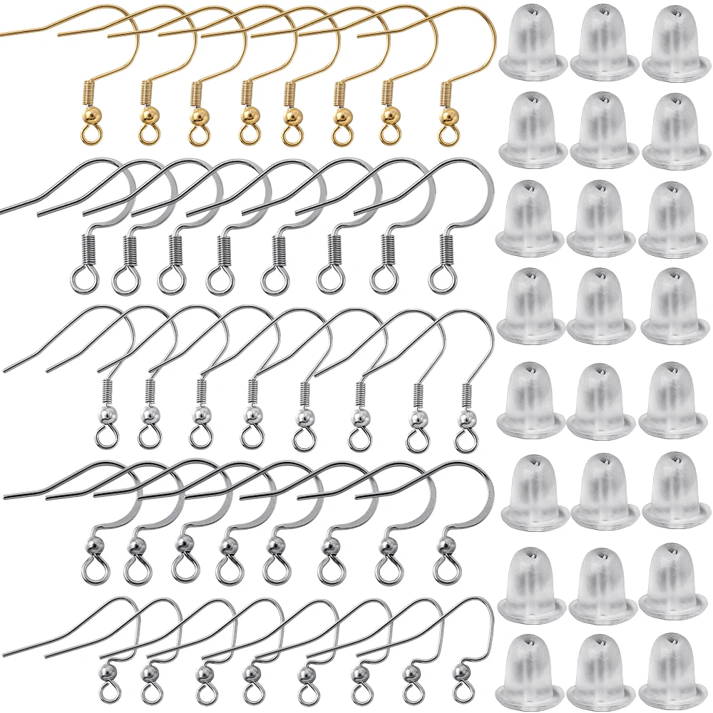 

150 шт./набор, серьги из нержавеющей стали, крючок, проволока для ушей с силиконовыми затычками для ушей, набор для сережек DIY, фурнитура для ювелирных изделий, аксессуары