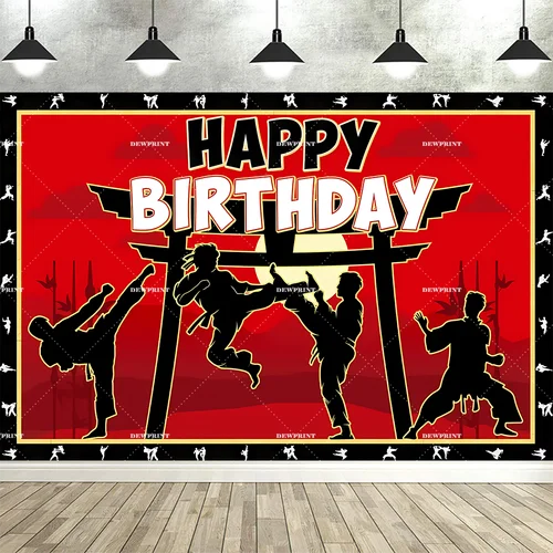 Imagen 2 del producto Karate Taekwondo fiesta de cumpleaños Banner telón de fondo deportes decoración artista marcial hombres niños cumpleaños fiesta accesorios suministros