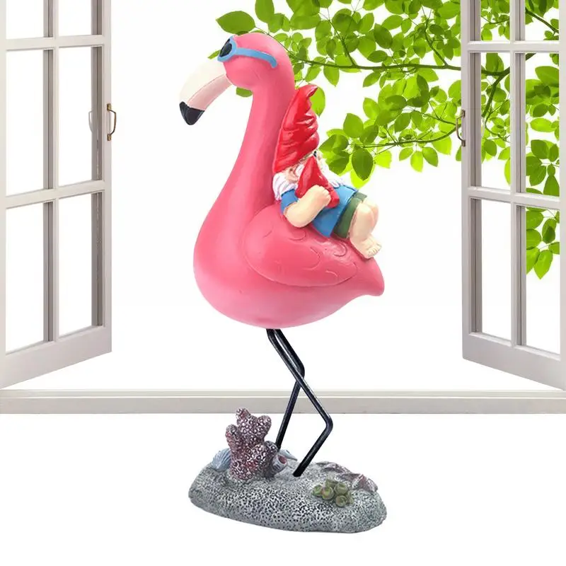 

Flamingo Dwarf Statue Funny Lawn Figurine Of Gnome Reclining On Pink Flamingo Garden Gnome Statue On Flamingo Garden Sculpture