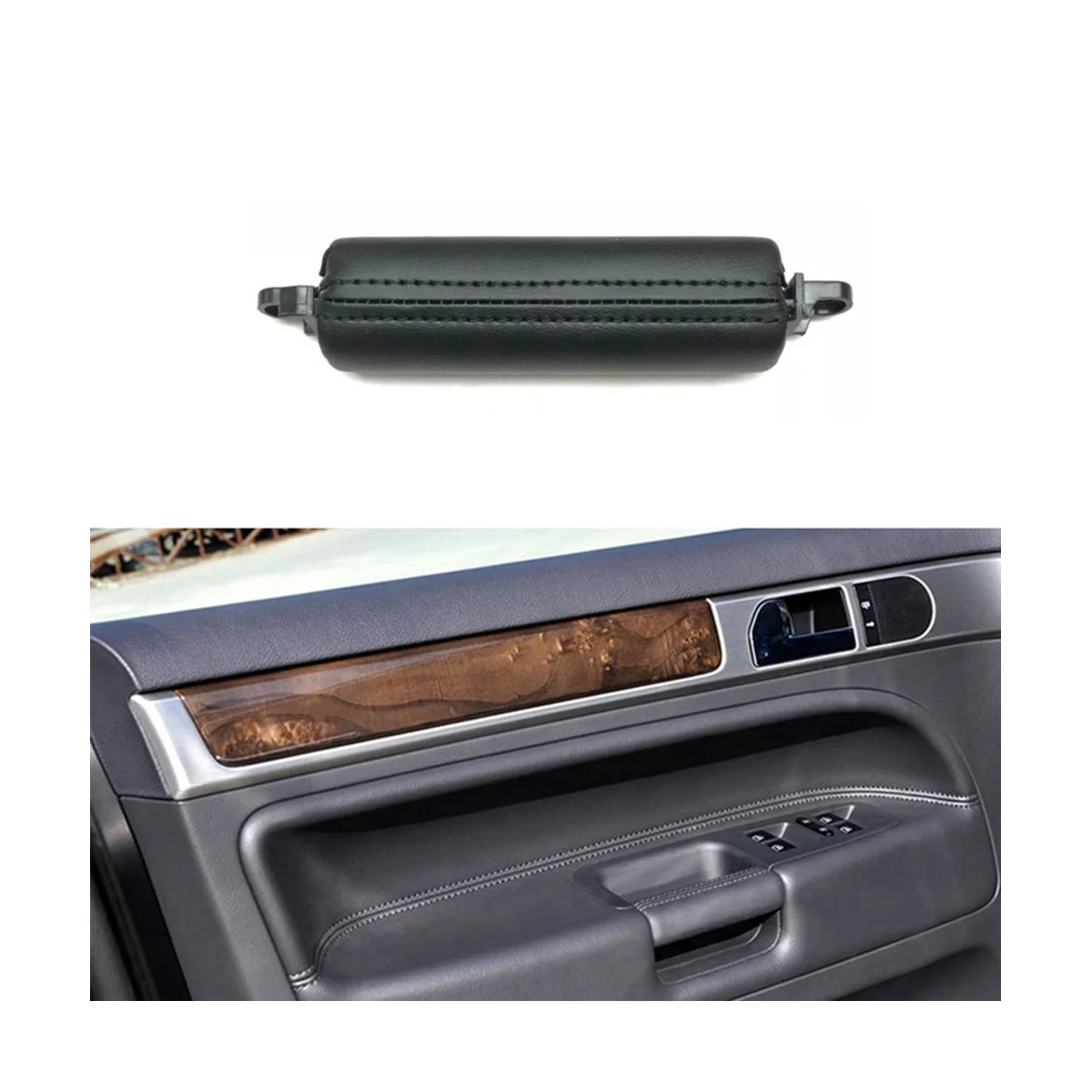 Car Interior Door Pull Handle Trim 7L6867161 for VW Touareg 2003-2010 Side Door Handle Inner PU Leather LHD RHD Black