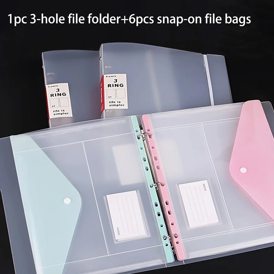 مزيج من 6 مجلدات بلاستيكية وأغطية أوراق فضفاضة ذات 3 فتحات، مع QQ ومجلدات بلاستيكية مفتوحة جانبية #6