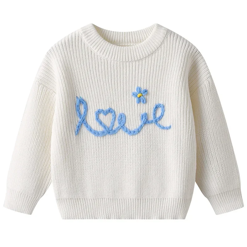 

2025 New Autumn 0-6Yrs Kids Long Sleeved Knitted Embroidery Pullover Baby Boys Girls Knitted Pullover Casual Loose Sweater