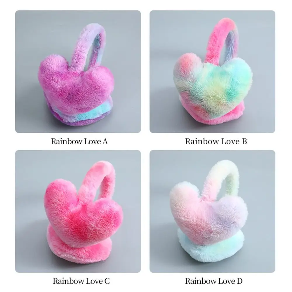 

Cold Weather Heart-Shaped Warm Earmuffs Back Wear Winter Ear Warmers Rainbow Cycling Ear Protection for Women