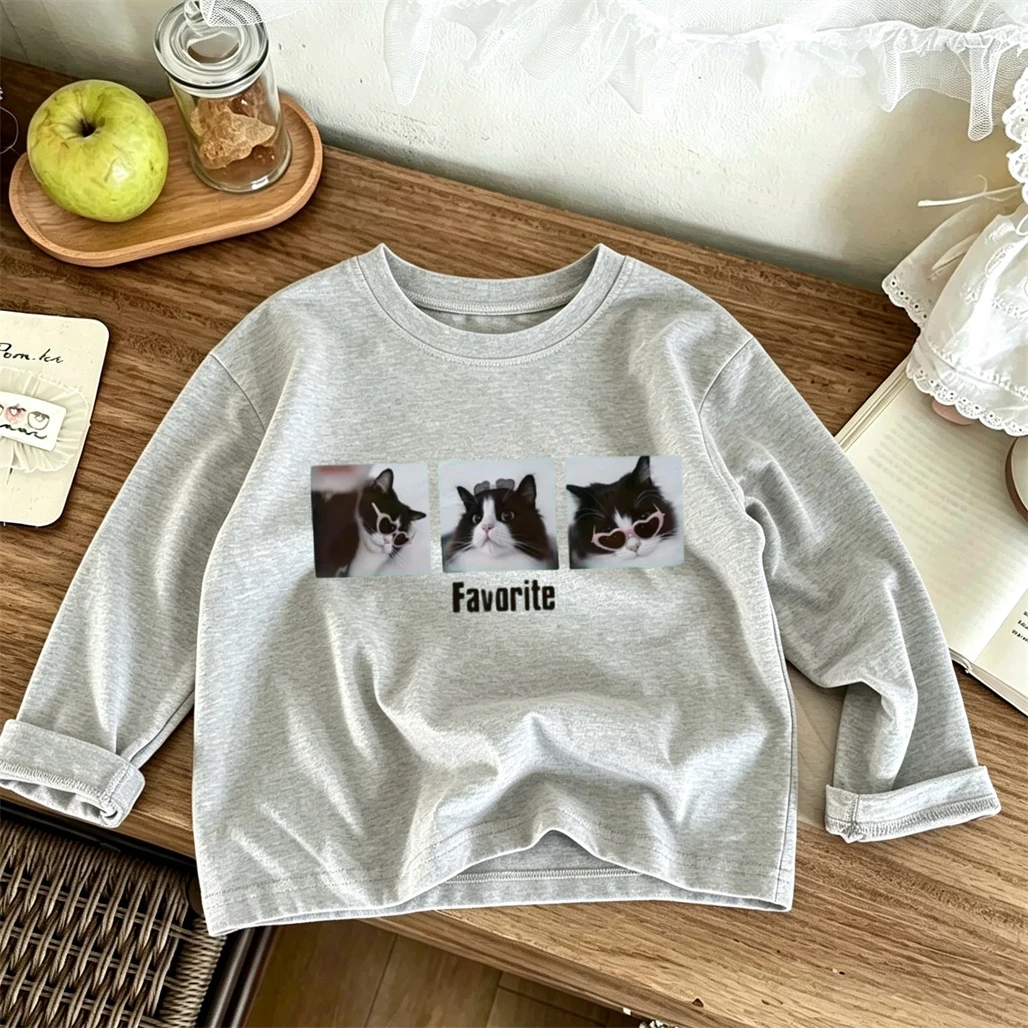 Cartoon Animals Print TShirt Round Neck Base Shirt New Design Tops Printing Long Sleeve Baby Boys Girls Pure Cotton Clothing