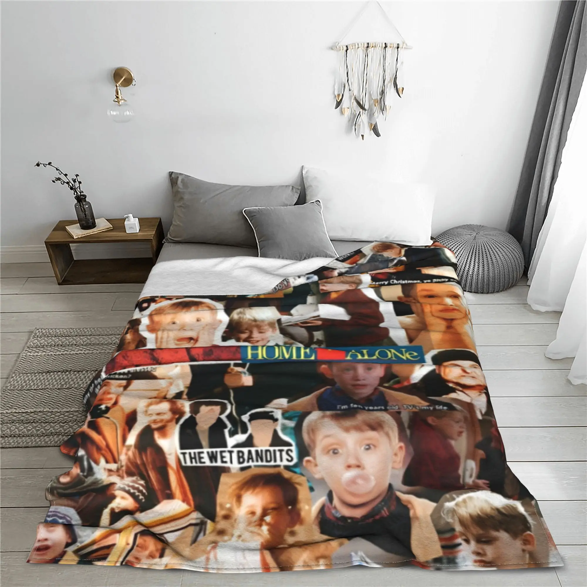 Home Alone Macaulay Culkin Collage Blanket Kevin Comedy Flannel Awesome Warm Throw Blankets for Home All Season Outdoor