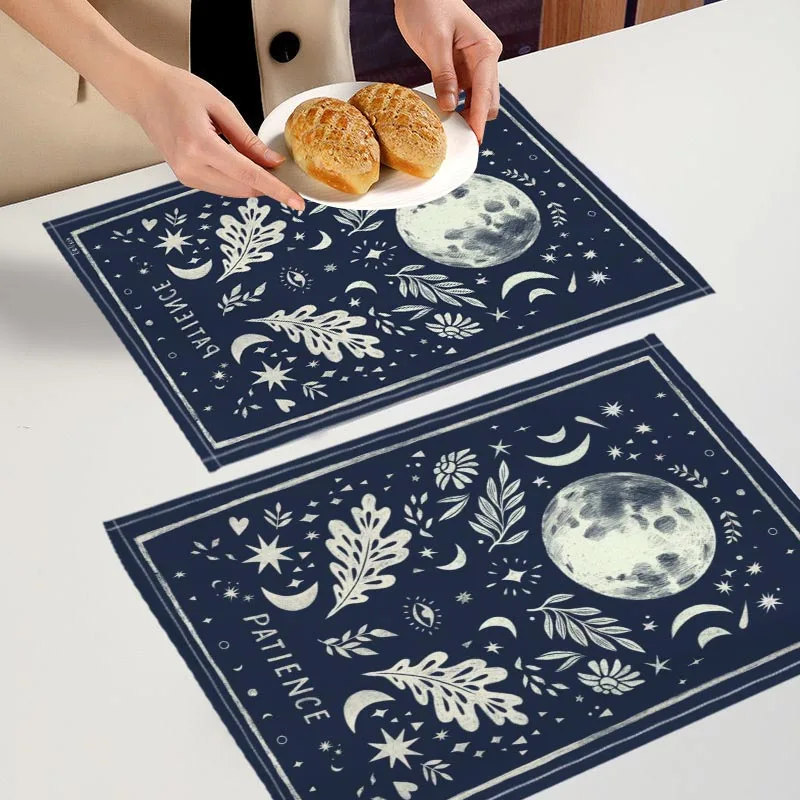 Moon And Flowers 01 Placemat Custom Unique Cotton Linen Dining Table Mats Bohemian Coaster Pad Bowl Cup Mat Home Decor 6.20WJY