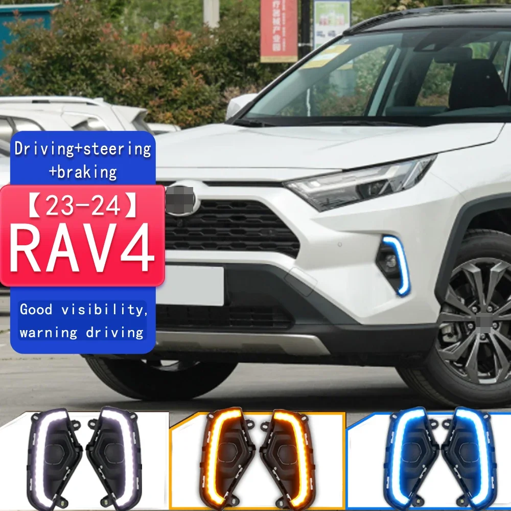 2pcs For Toyota RAV4 RAV-4 2023 2024 LED Daytime Running Light Waterproof Yellow Turn Signal Indicator Light Bumper DRL Fog Lamp