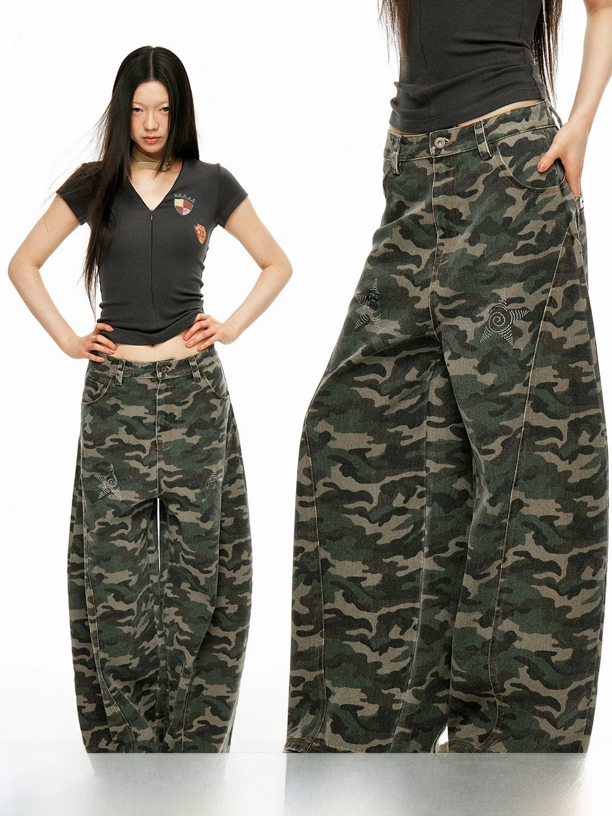 

JIKOO ретро американские джинсовые брюки женские прямые брюки с широкими штанинами повседневный хлопковый эластичный наряд для женщин