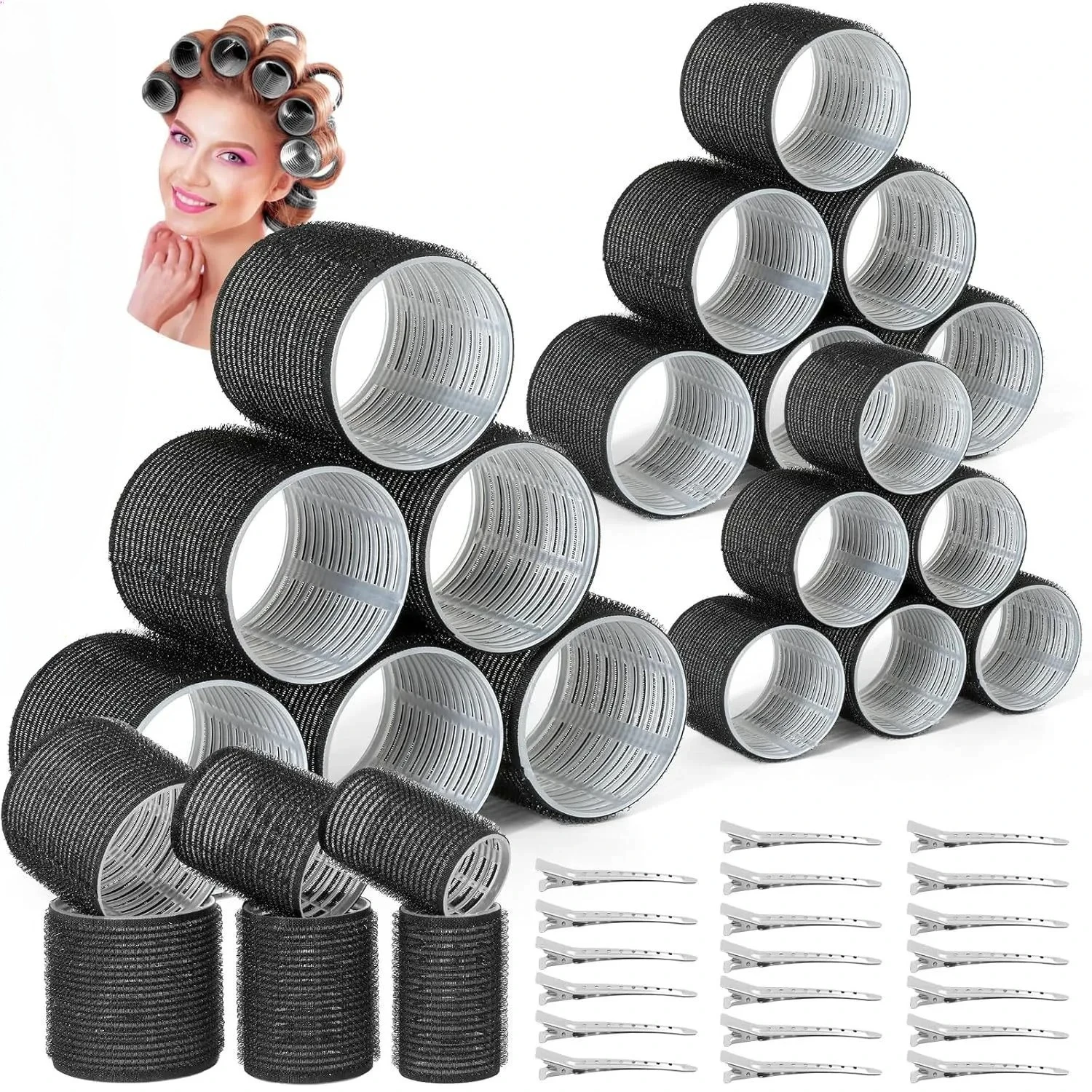 Hair Curling Rollers in Various Sizes for DIY Lazy Hair Styling, Air Bangs Curlers, Plastic Hair Curling Tool Heatless Easy Use