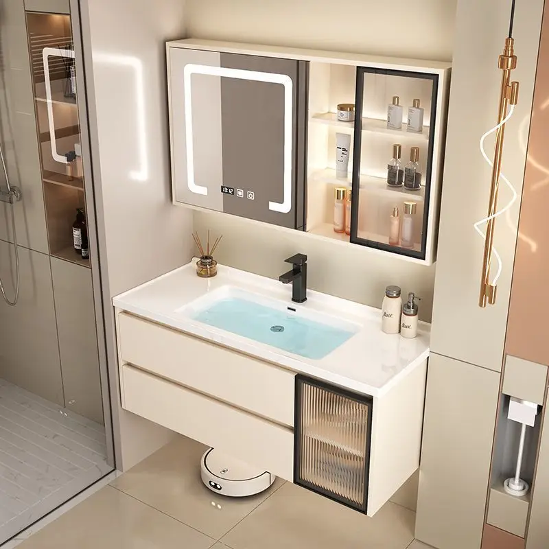 حوض سيراميك متكامل، حمام، فاخر خفيف، مغسلة، رياح كريمية، بساطة، حمام