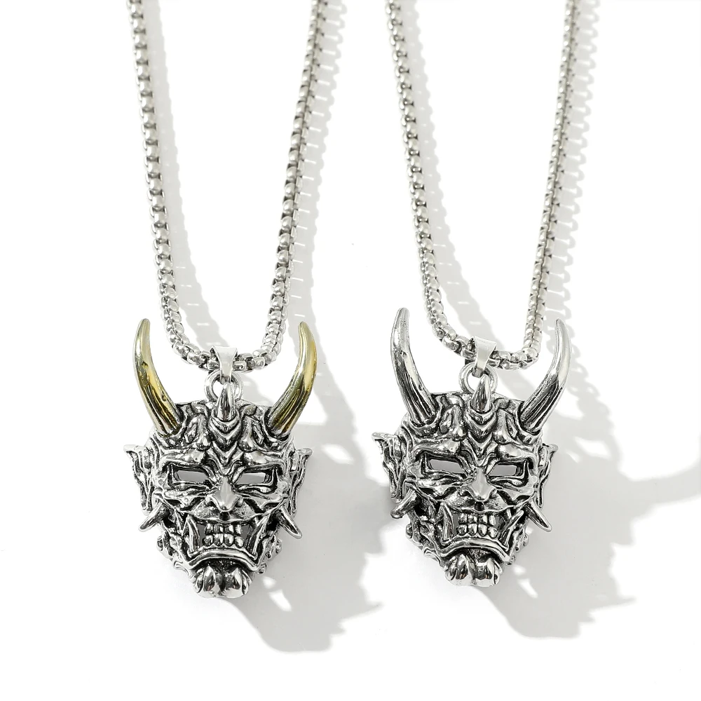 Handsome Rascal Ghost Mask Pendant Necklace Gold & Silver Color Horn Bull King Design Fashion Jewelry for Men And Women view 2