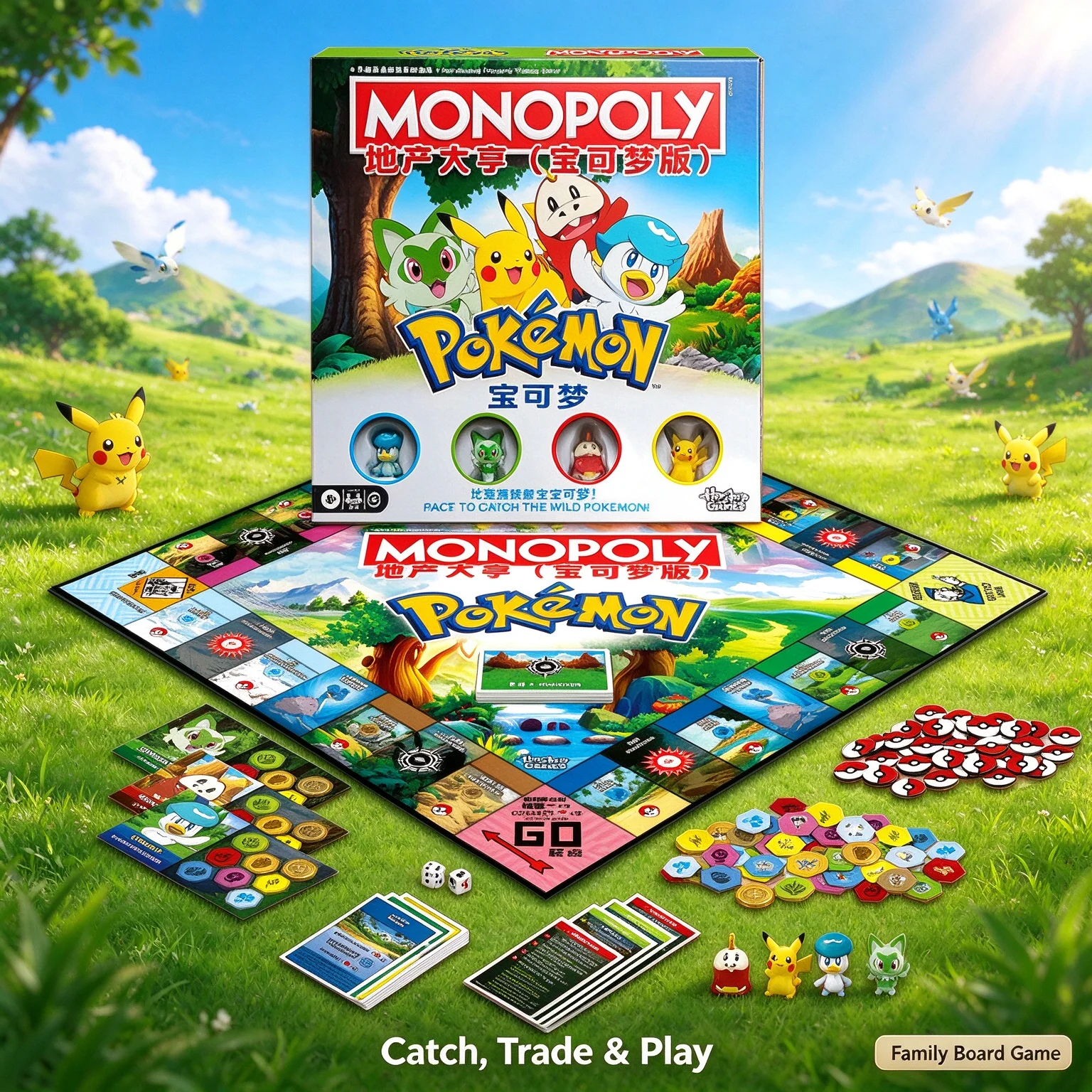 Hasbro Pokemon Monopoly Board Game Card Strategy Tabletop Game Collectible Tokens Multiplayer Family Party Interactive Fun Gift